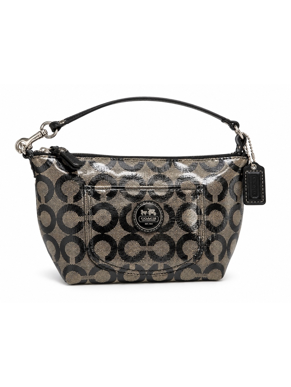 Coach Alex Op Art Top Handle Pouch Mini Bag Coated Handbag 43209 Khaki